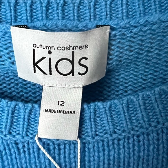 Autumn Cashmere Kids Merino Wool Blue Sweater Size 12 Loose Gauge Hanky Hem - Picture 2 of 5